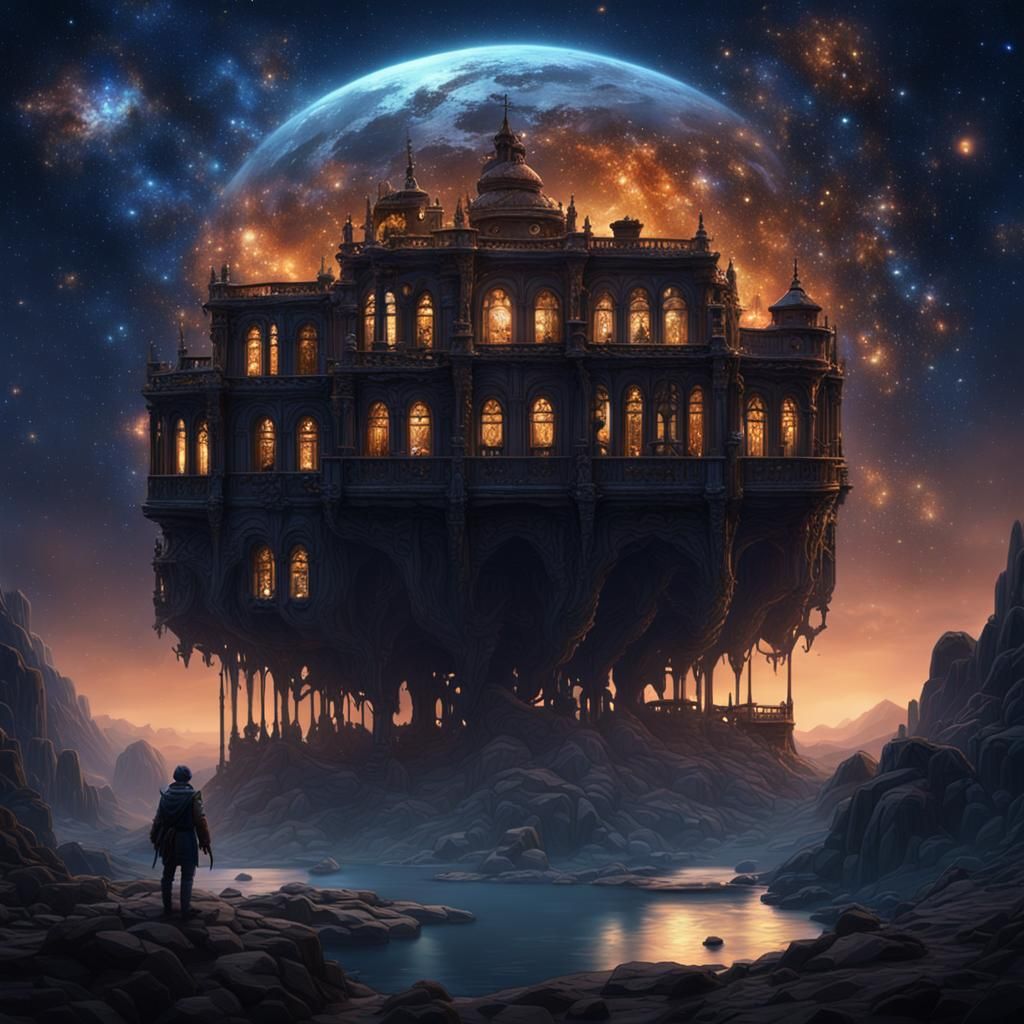 Macabre Star Traveler in a Starry Night