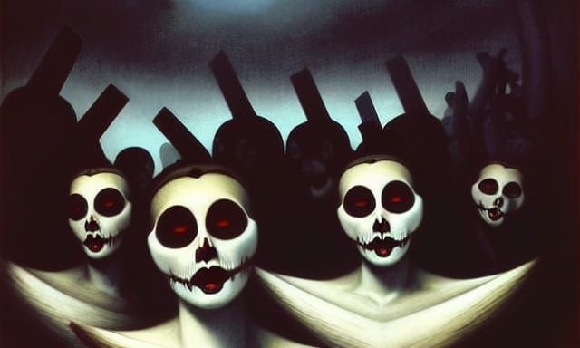 Sad Harlequin's Danse Macabre in Gothic Art Style