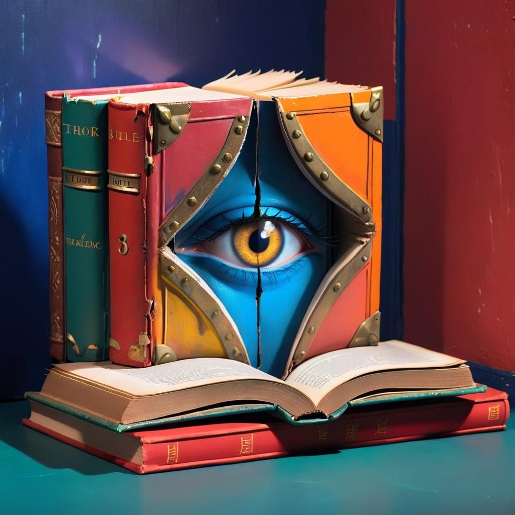 Mystical Book with Staring Eye in Bold Colors