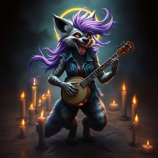 Furry Hyena Banjo Player in Occult Ritual