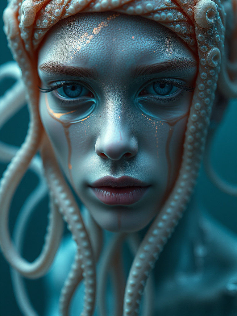 Iridescent Jellyfish Humanoid in Bioluminescent Style