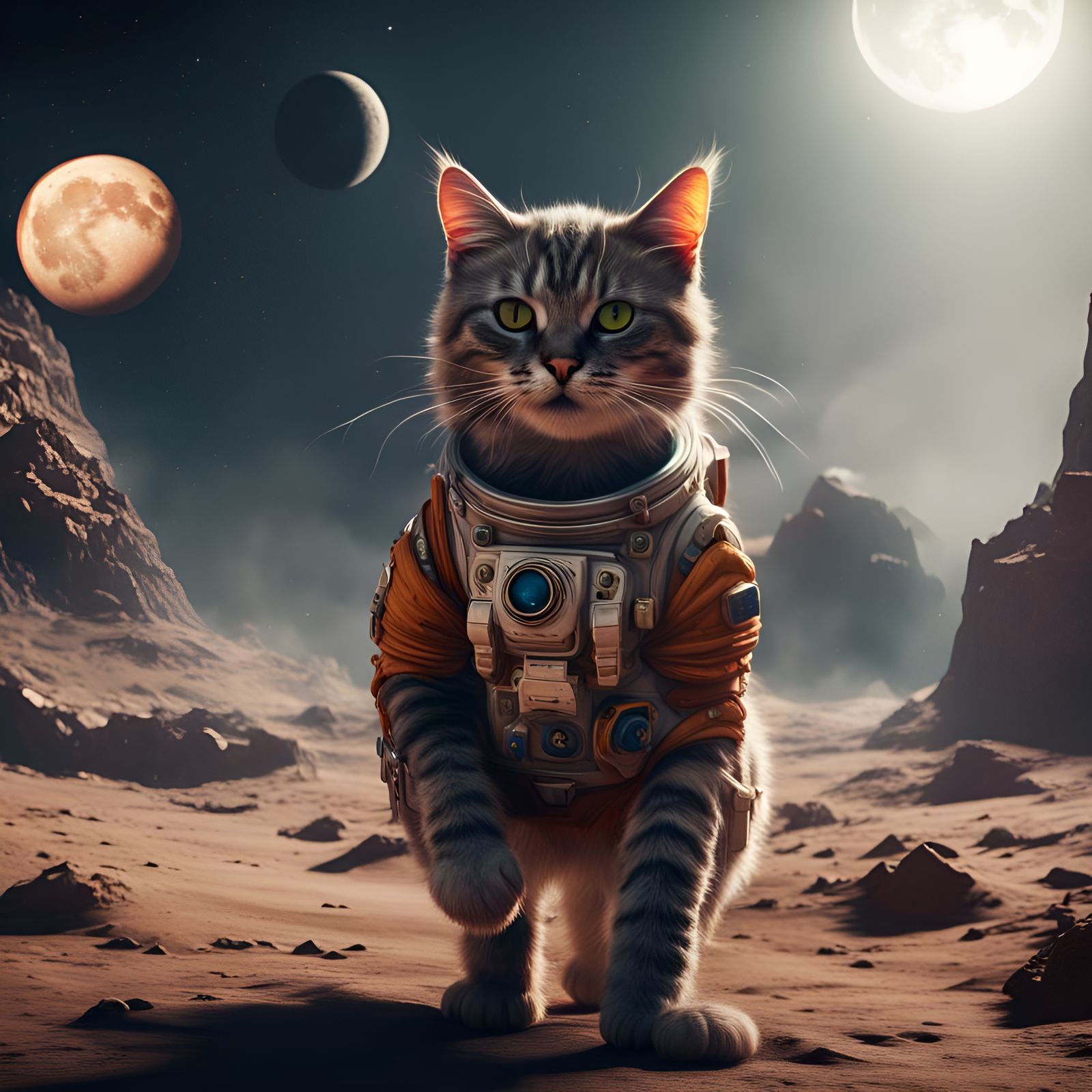 Cat Walking on the Moon in Detailed Matte Painting