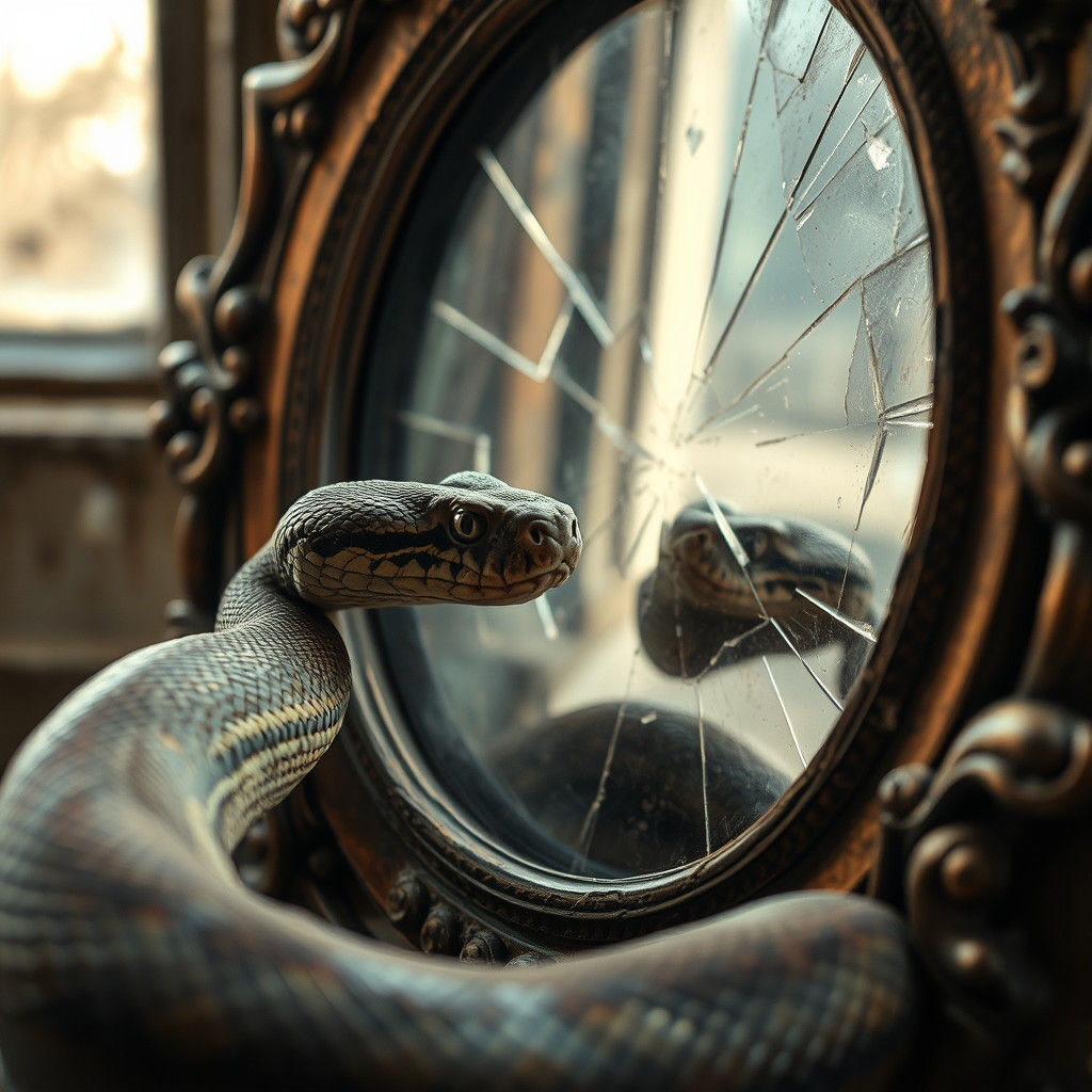 Weathered Snake Gazing into Distorted Mirror