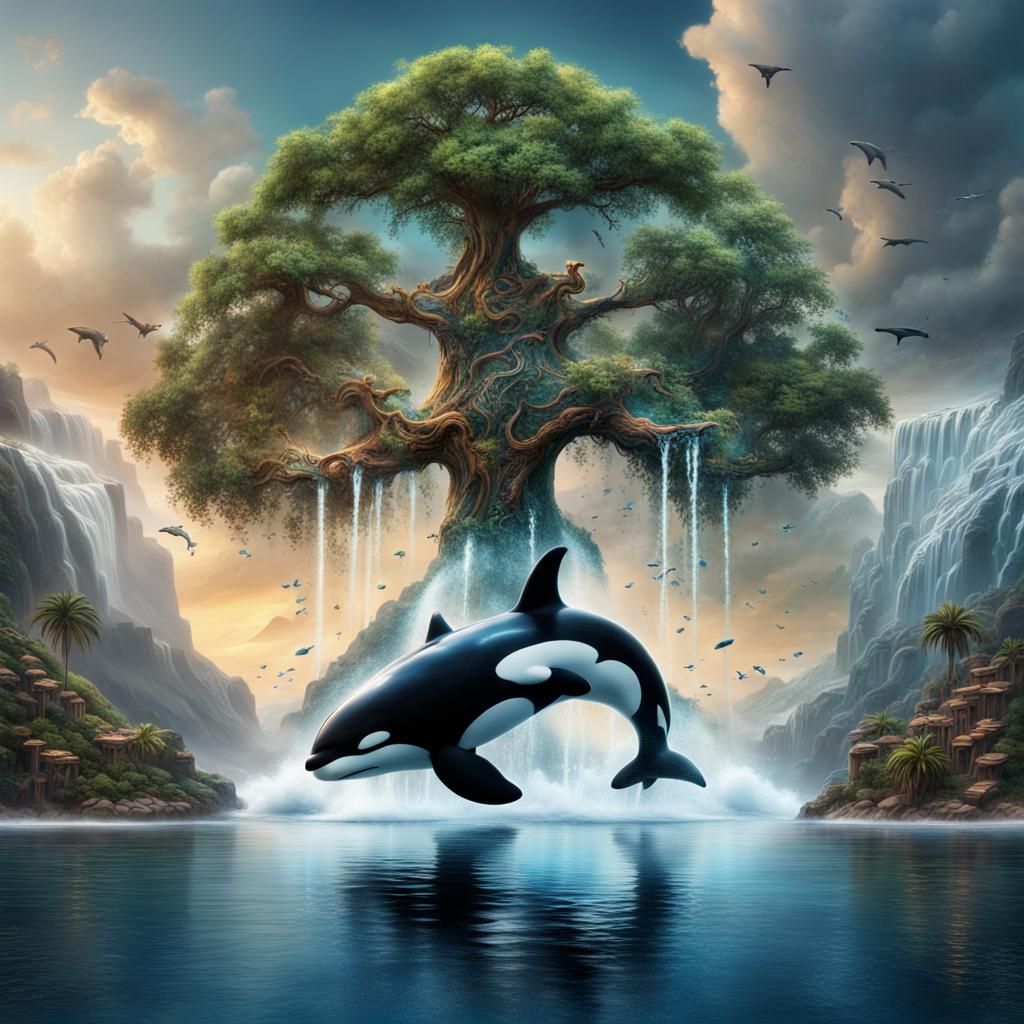 Feng Shui Killer Whale Tree of Life: Digital Painting