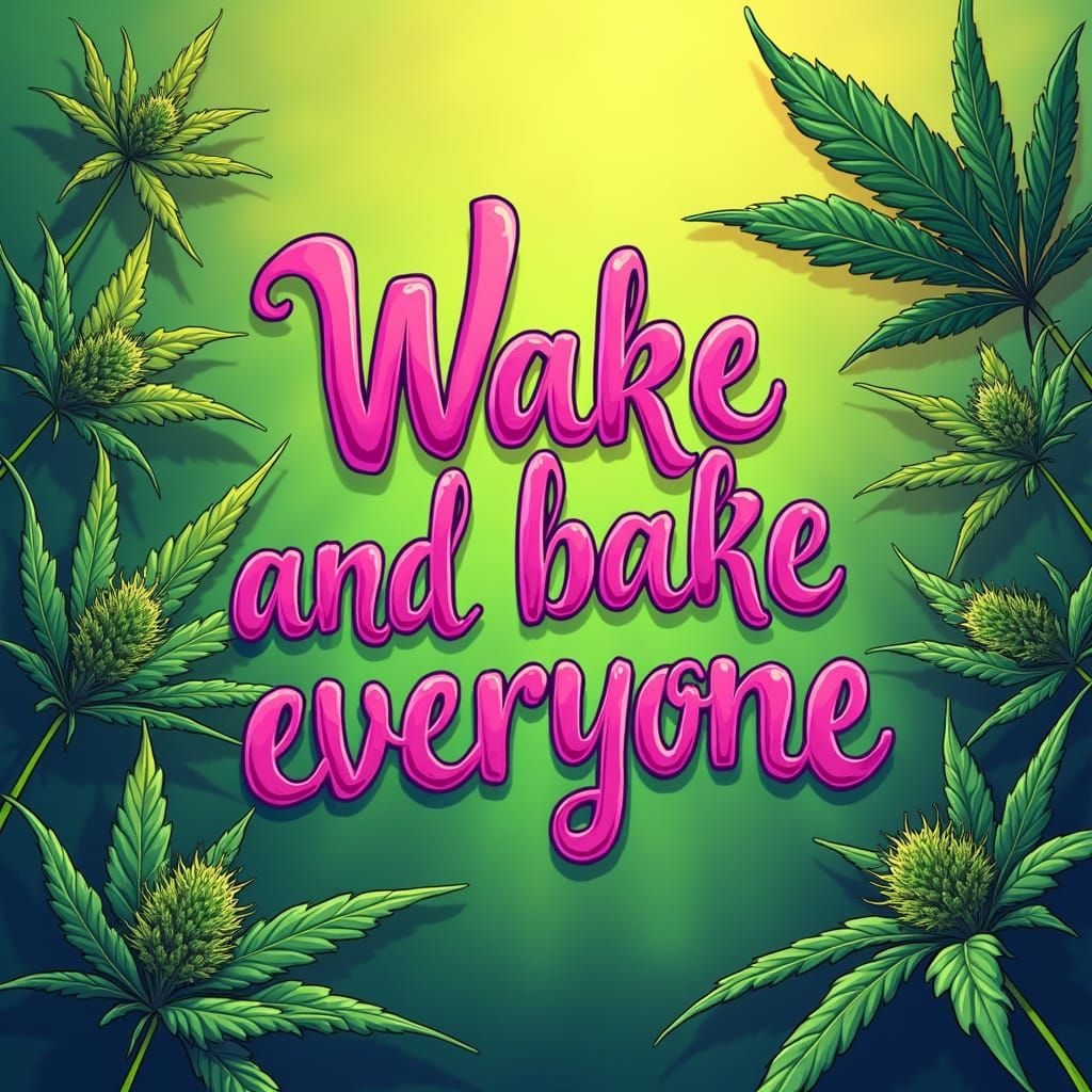 Psychedelic Marijuana Scene with Cartoonish Wake and Bake Le...