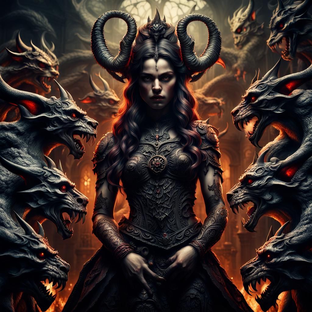 Lilith and Demons in Hyperrealistic Style