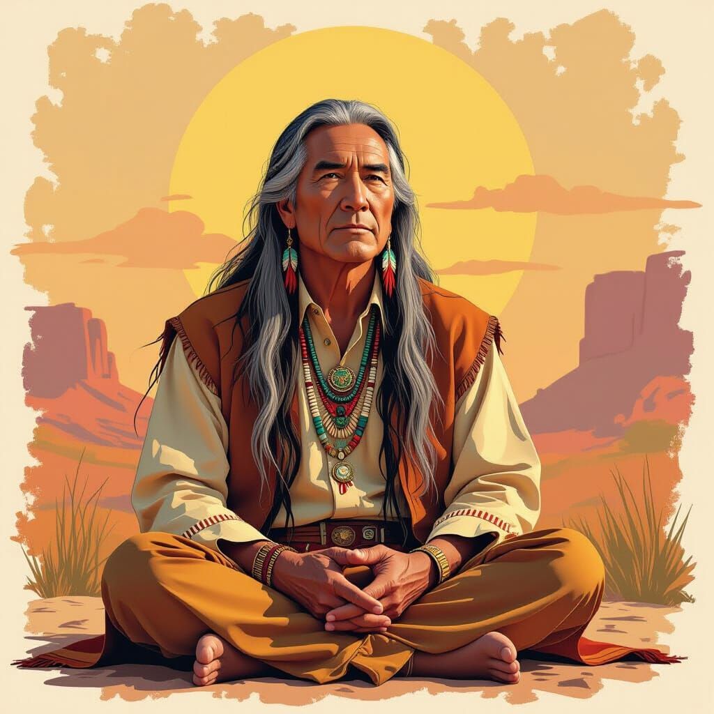Native American Spiritual Advisor in Futuristic Art Style