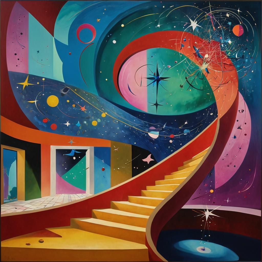 Abstract Fluorescent Starscape in Naive Art Style