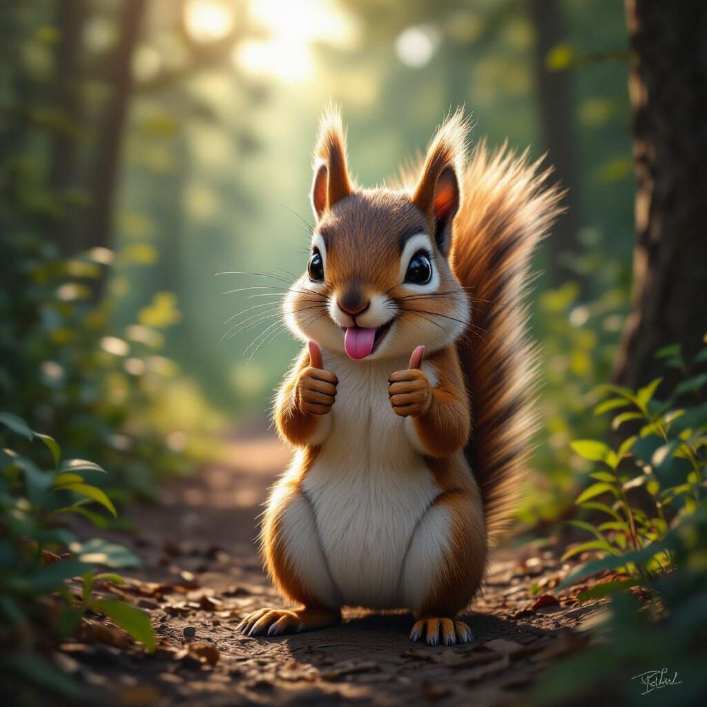 Chibi Squirrel Prank Captured in Oil Realism