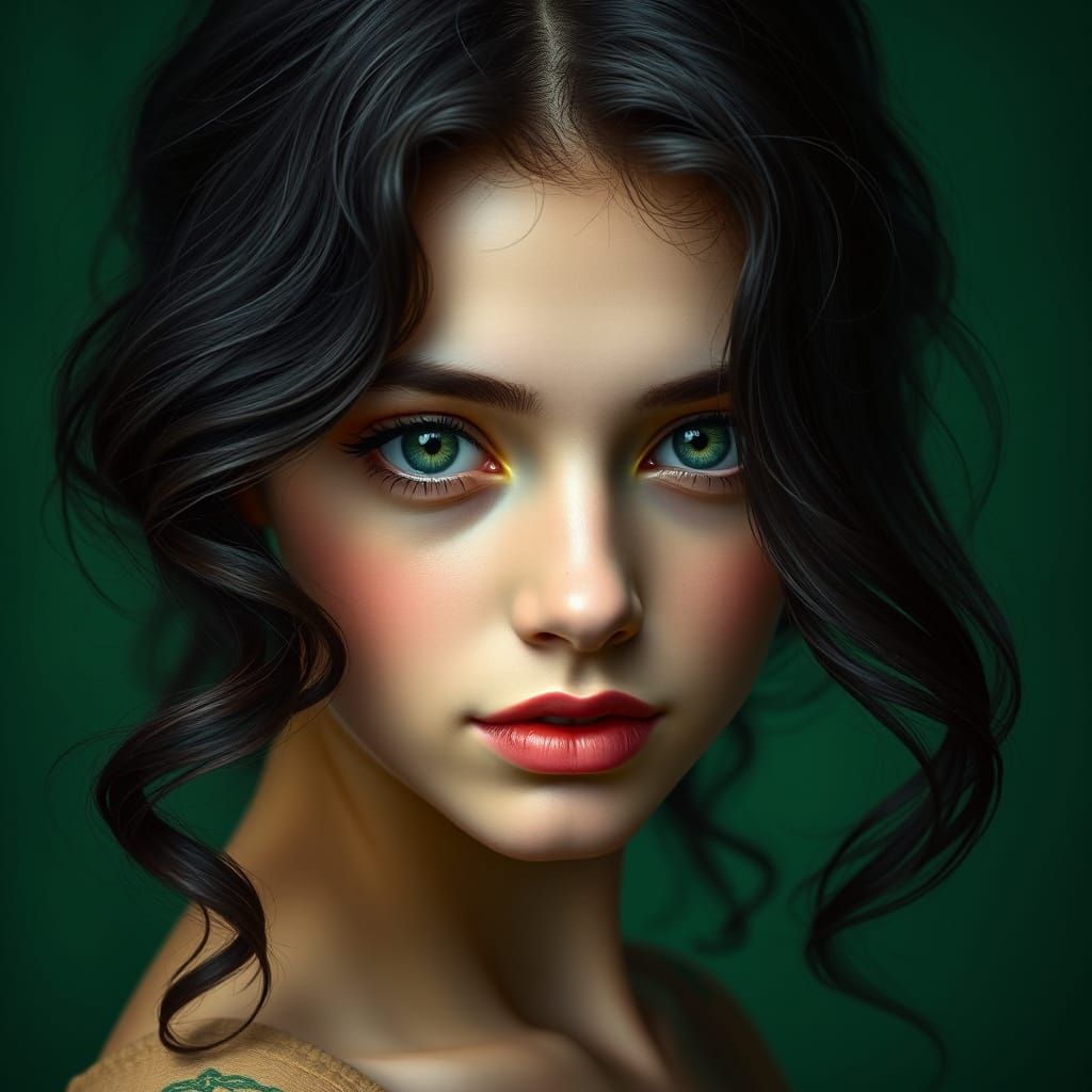 Introspective Woman Portrait in Art Nouveau Style