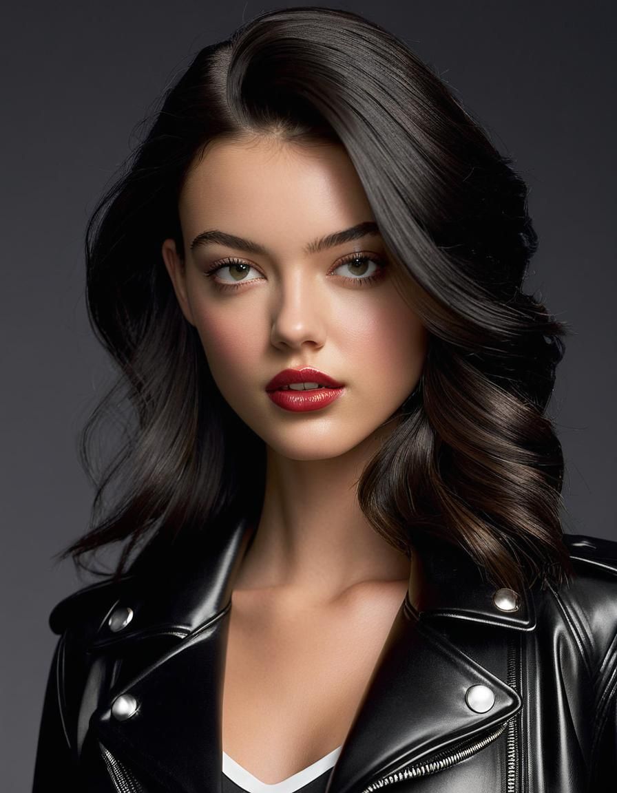 Realistic Portrait of a Woman in Leather Outfit