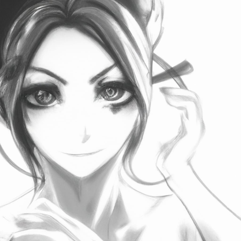 Elegant Computer Spirit in Monochromatic Pencil Sketch