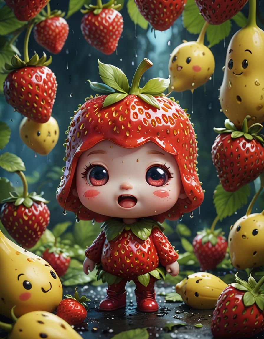 Chibi Fruits in a Detailed Matte Painting