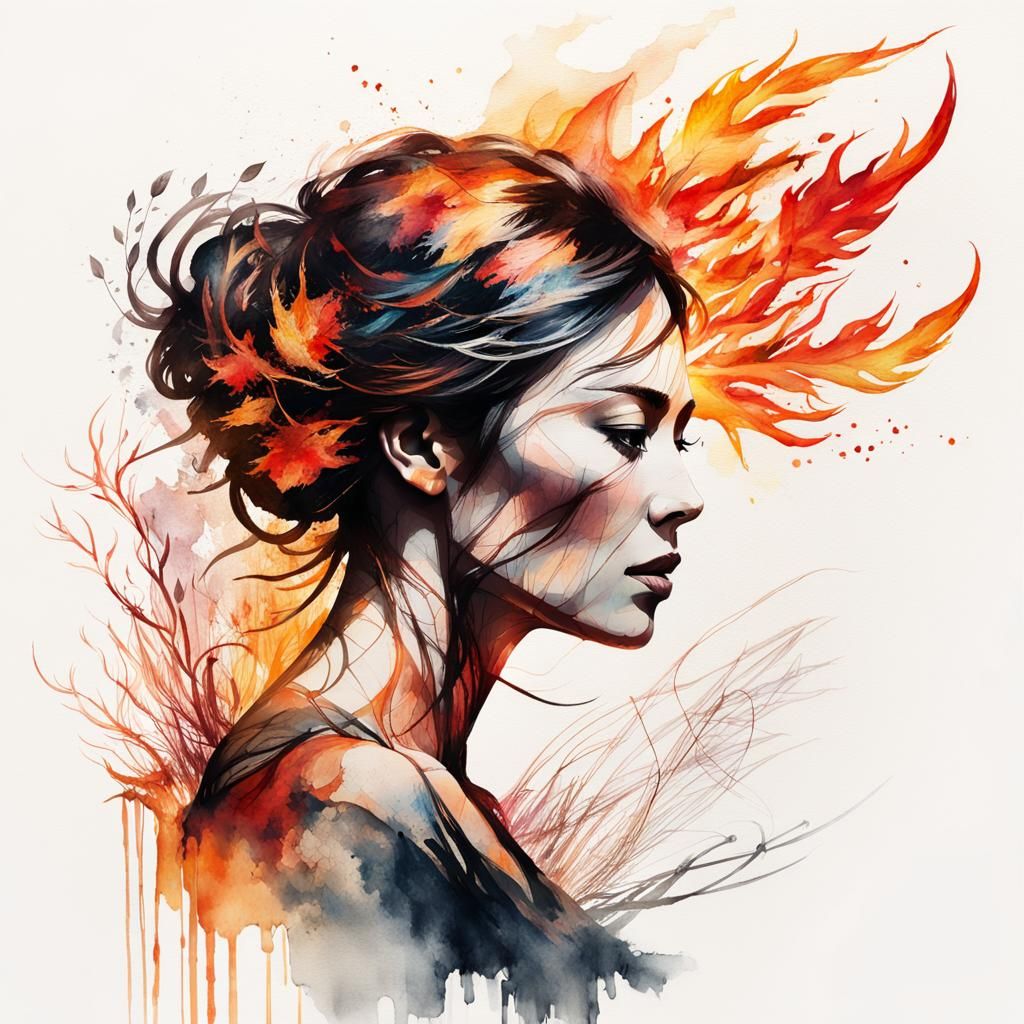 Fiery Spirit Silhouette in Retro Synthwave Style