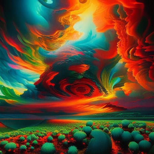 Eerie Conflagration: Digital Art in Vivid Colors