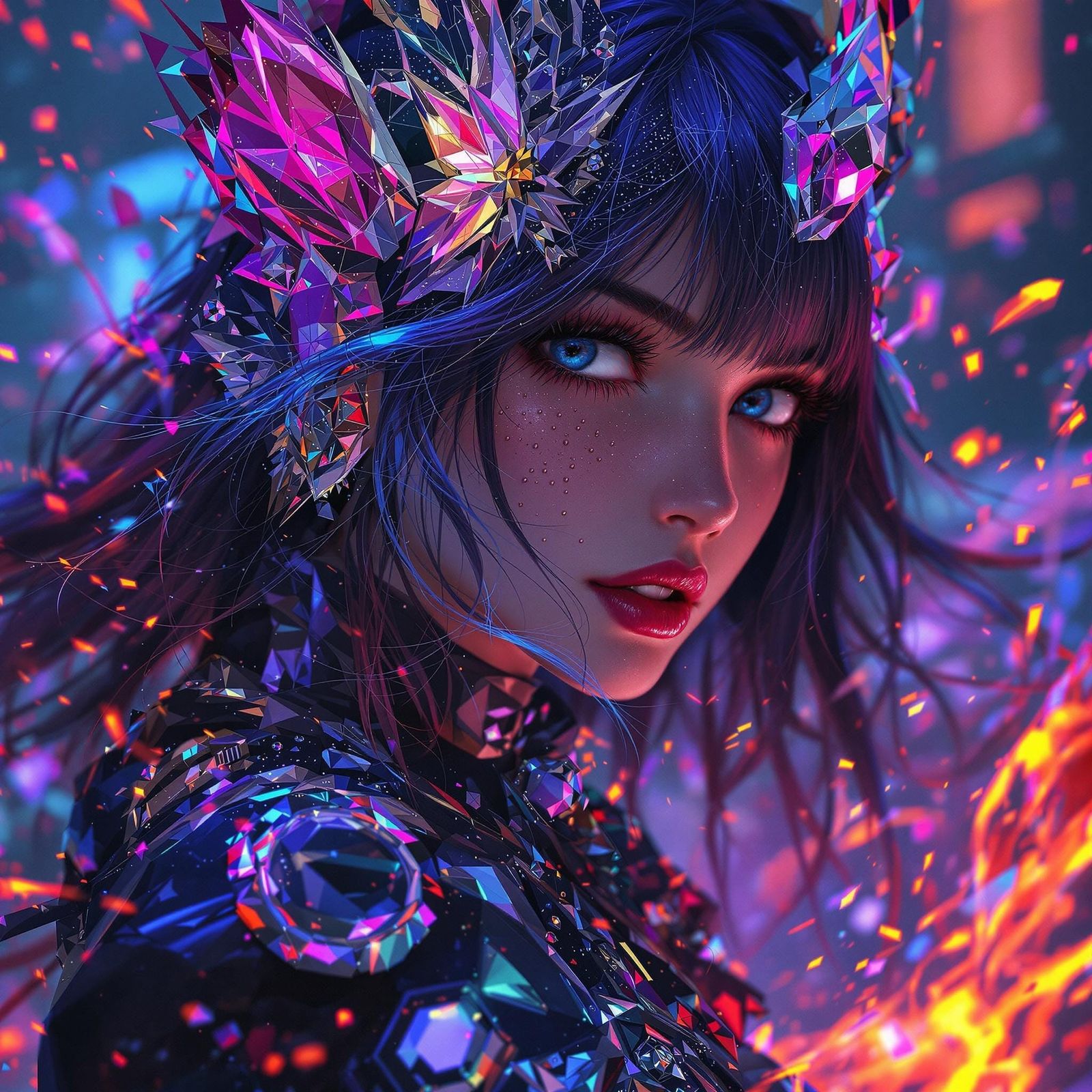 Cyberpunk Girl in Vibrant, Detailed Fantasy Environment