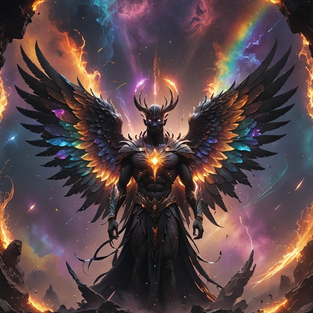 Dark God with Rainbow Flame Wings