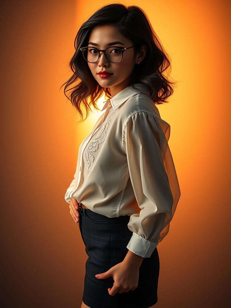Elegant Woman with Voluminous Hair in Dramatic Backlight