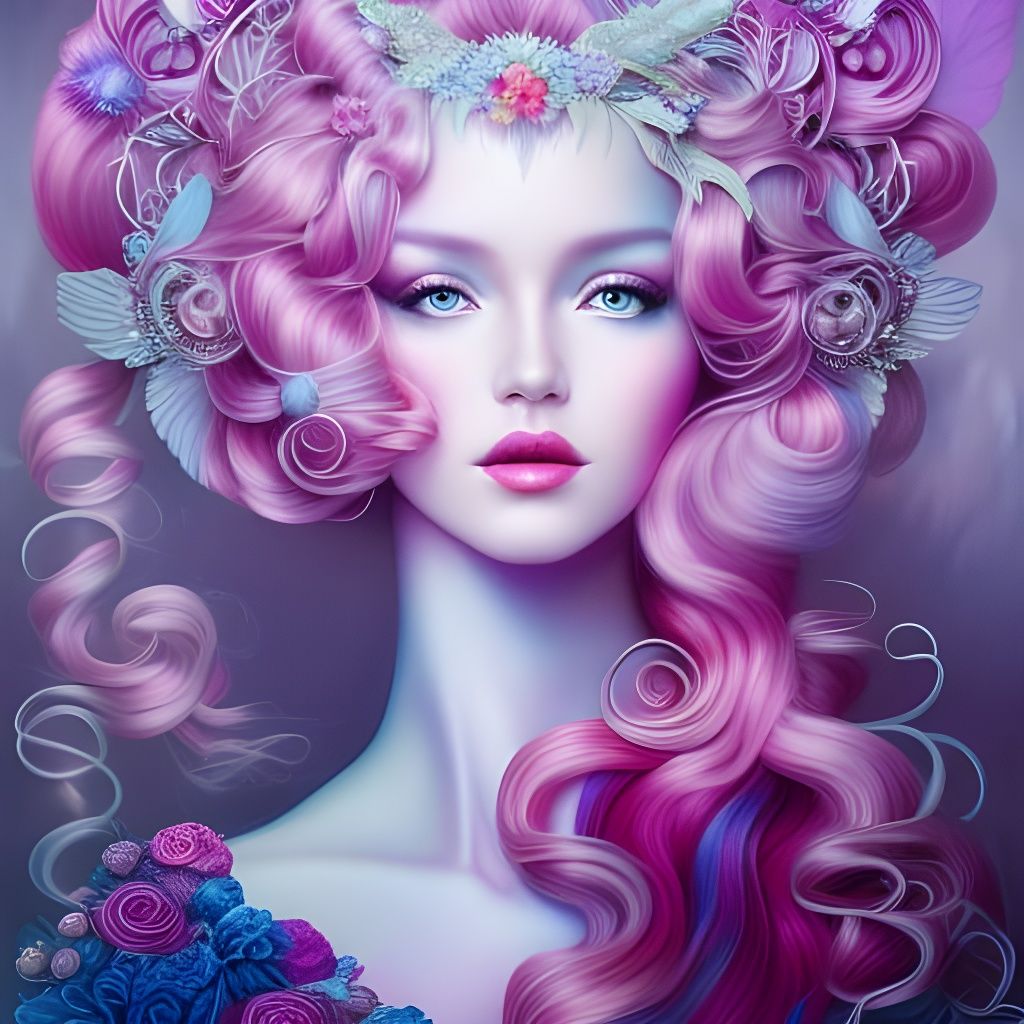 Detailed 3D Portrait of Woman with Pink Hair