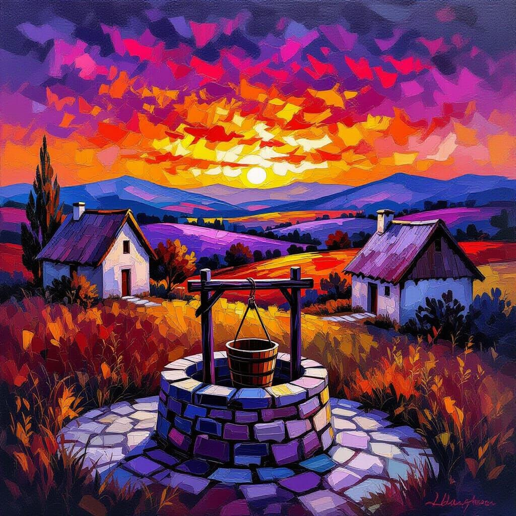 Charming Rustic Houses in Vivid Twilight Landscape