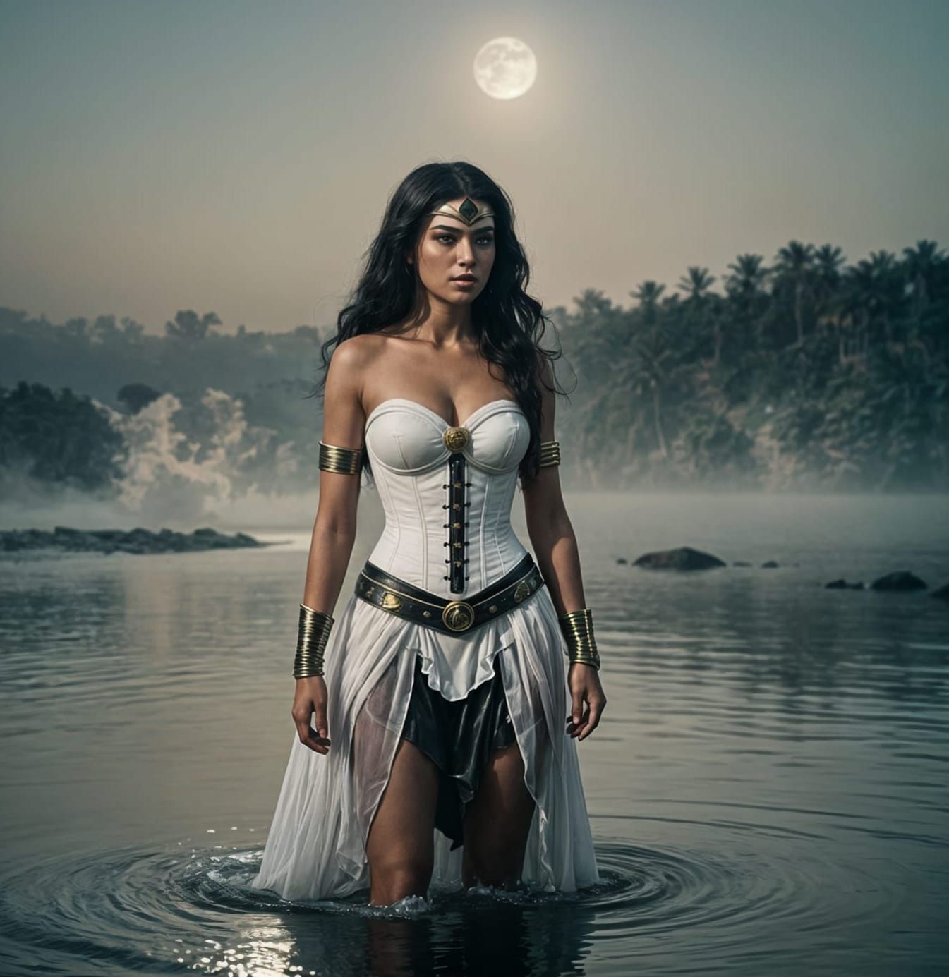 Egyptian Superhero in Foggy Landscape: Cinematic Film Still