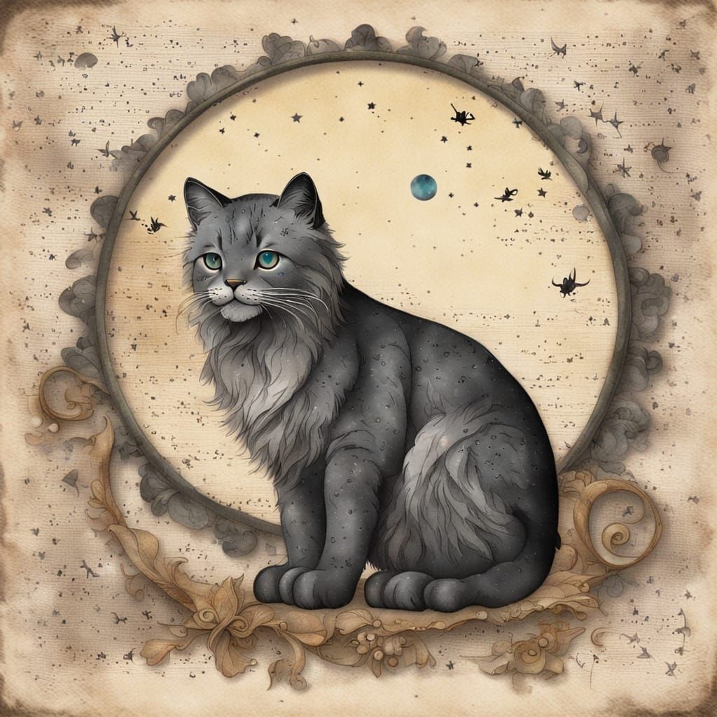 Antique Paper: Big Cat and Cute Cat Illustration