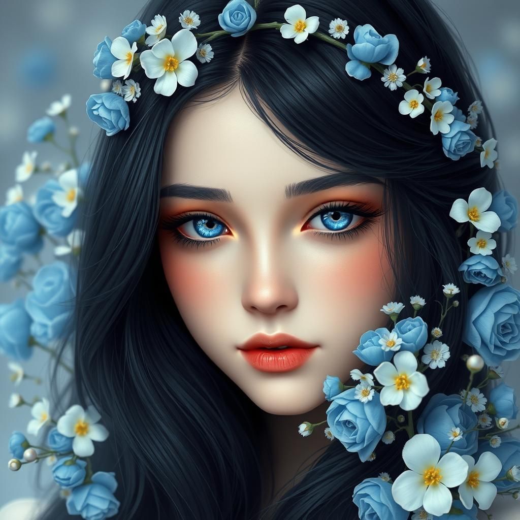 Gentle Dreamer in a Field of Blue Roses