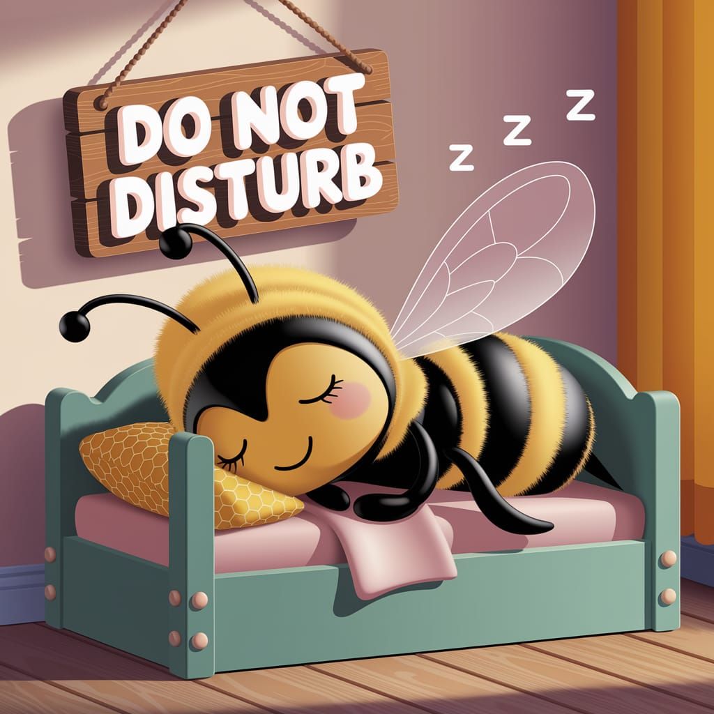 Cartoon Bumblebee Snoring in Matchbox Bed
