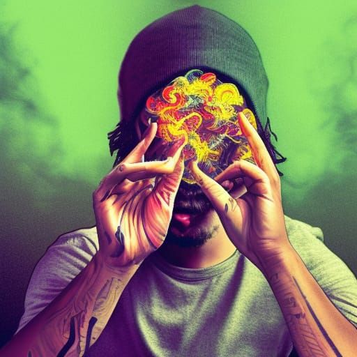 Hyperrealistic Smoking Portrait in Splash Art Style