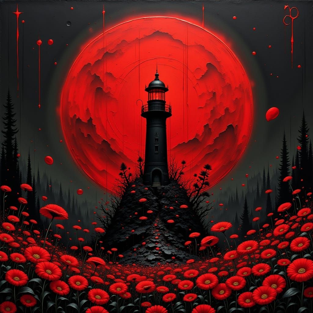 Ethereal lighthouse full crimson moon, Fantasycore 64 megapi...