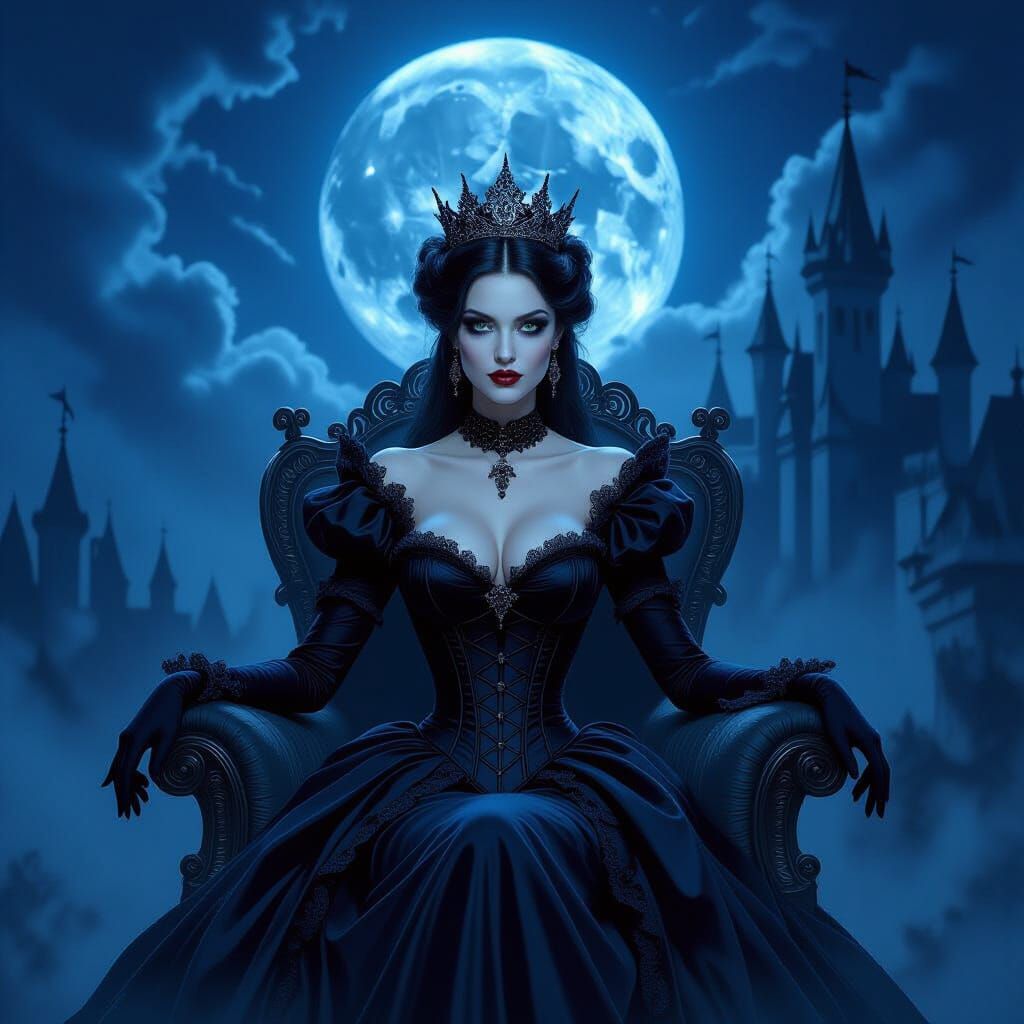 Vampire Queen and Shadow Wolf Under Blue Moon