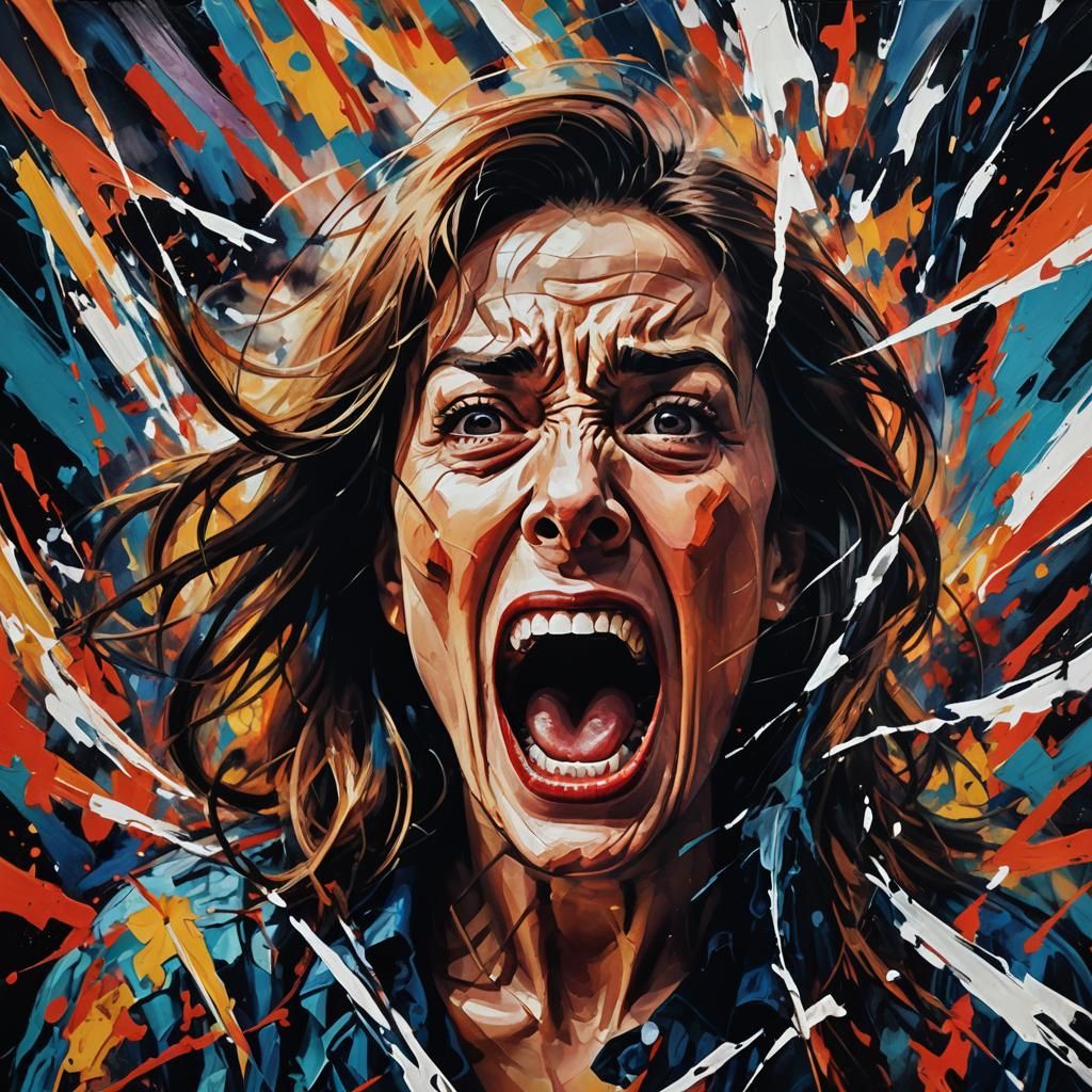 Expressionist Portrait: Woman's Scream in Vivid Colors