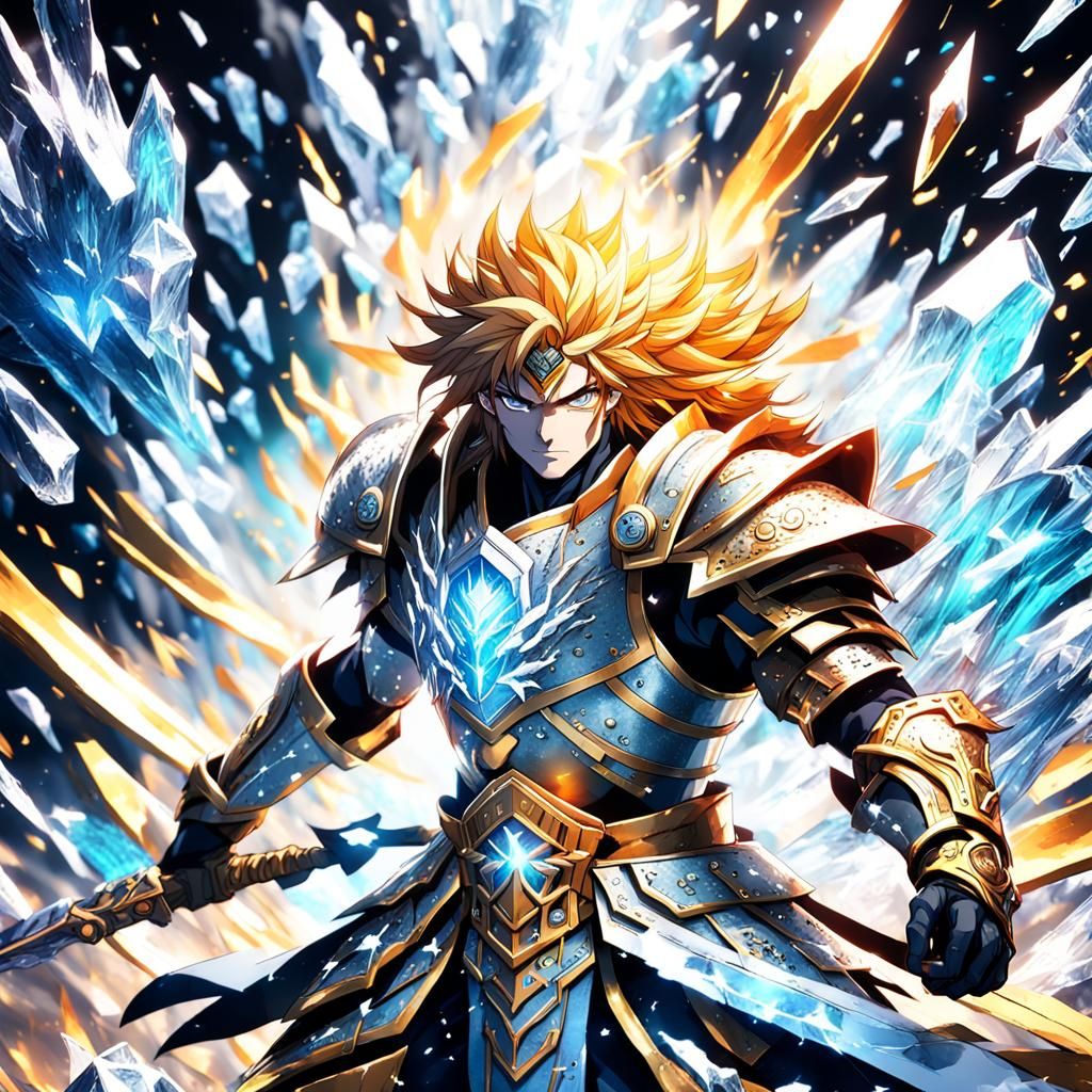 Elegant Anime Warrior in Ice Storm