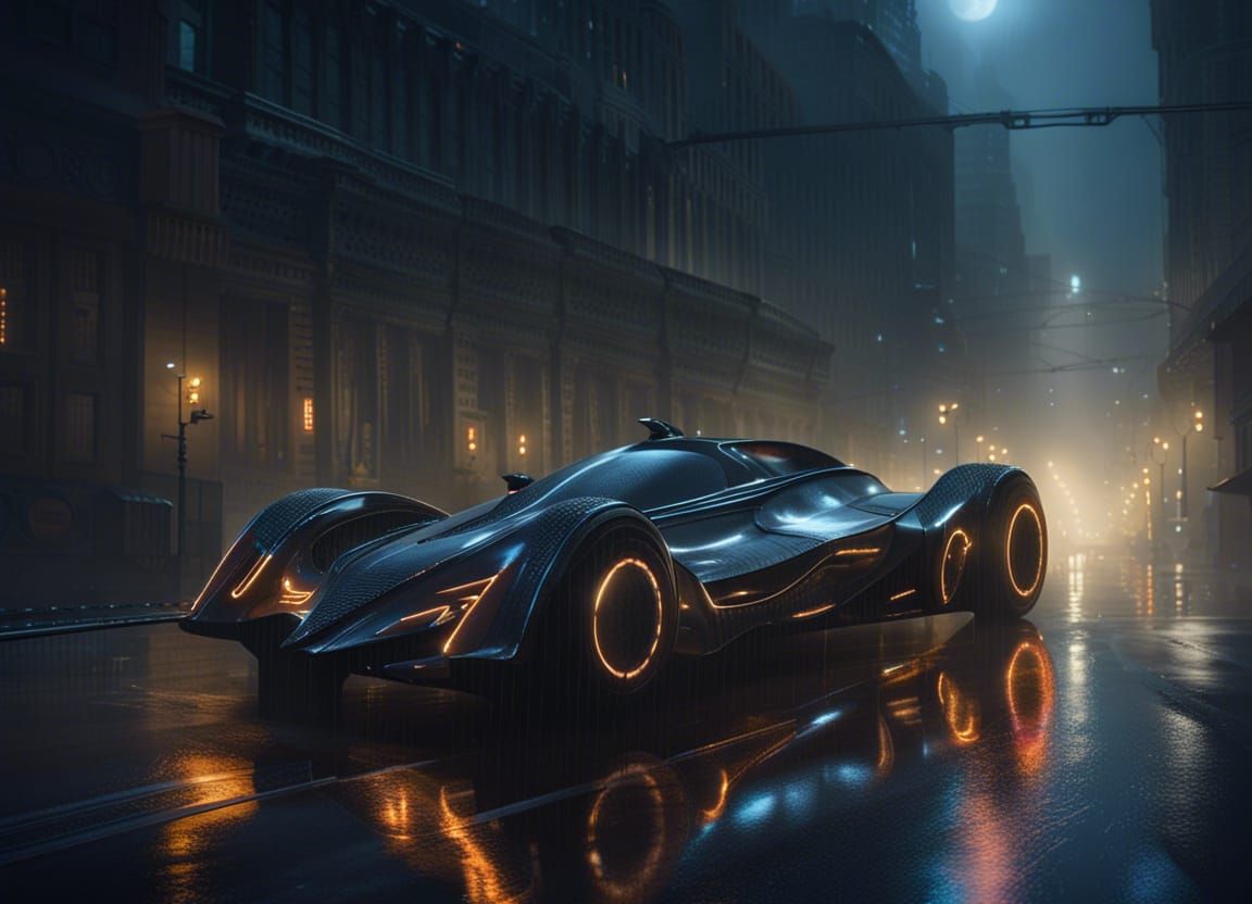 BEV Batmobile Driving Through Gotham City