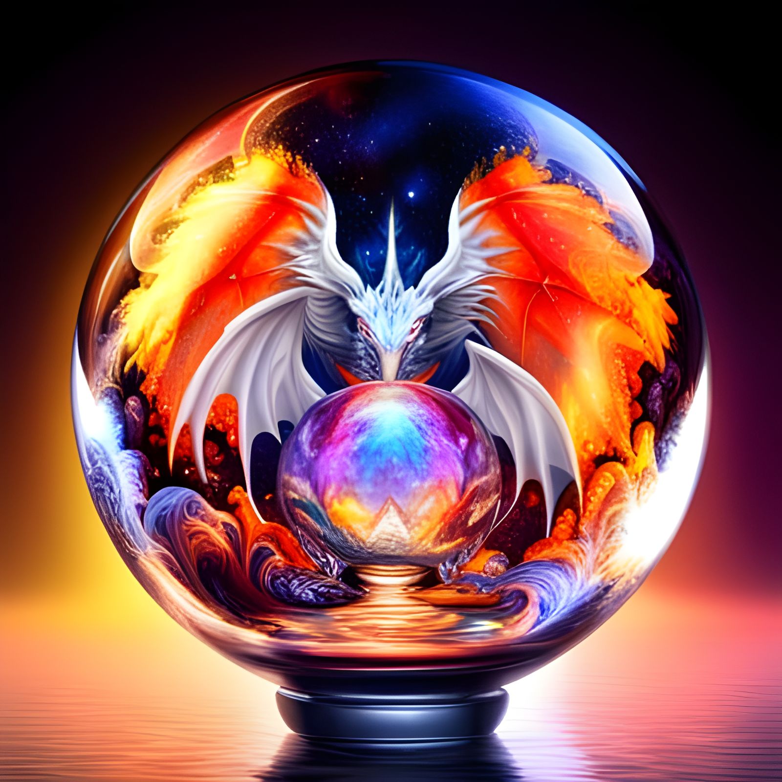 Dragon Wonderland Inside Crystal Ball: Vivid Acrylics