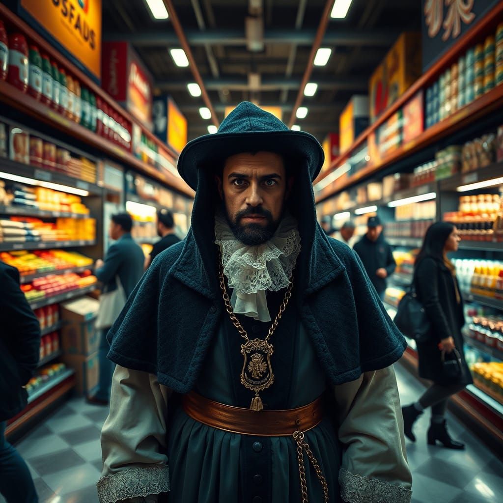Philosopher in a Modern Market, Renaissance Style Photograph...
