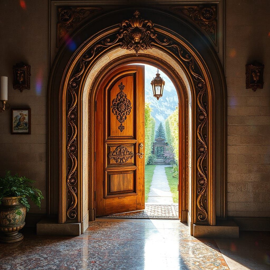 Fantasy Portal Door Between Winter and Summer