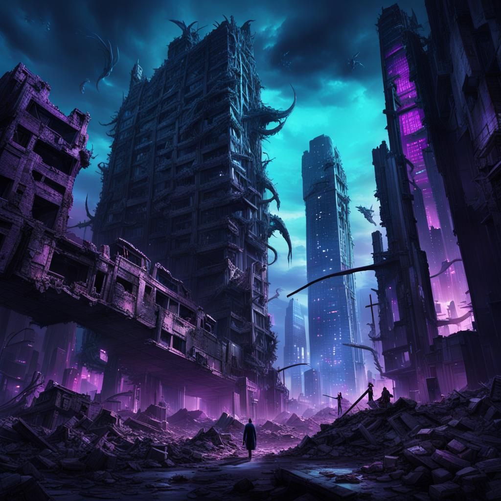 Dystopian Sci-Fi Landscape with Nightmarish Creatures