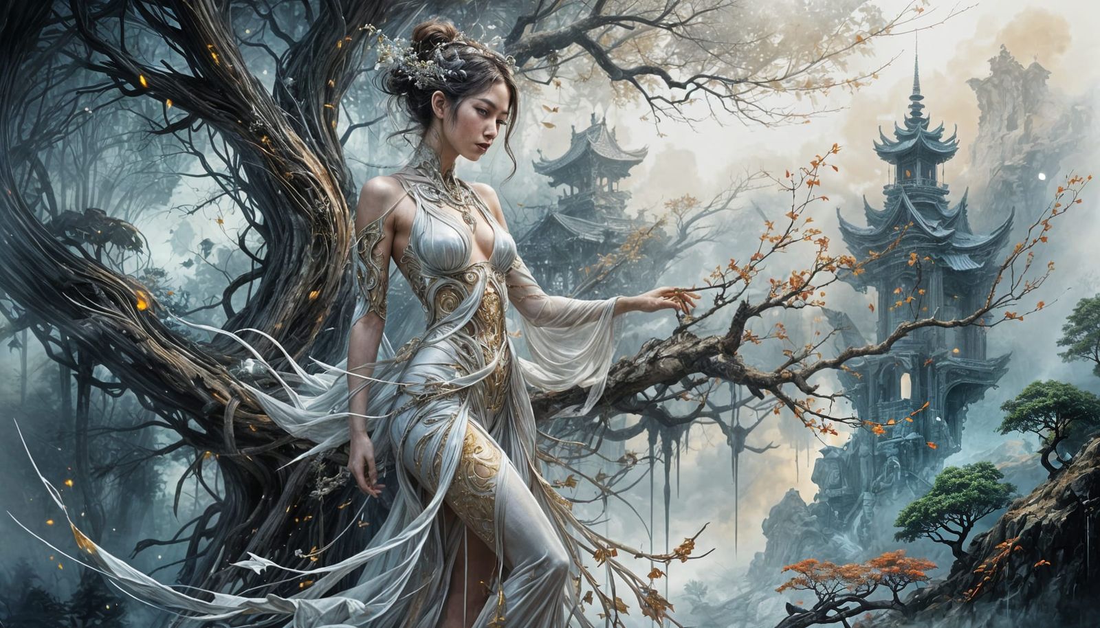 Mystical Japanese Goddess with Biomechanical Features