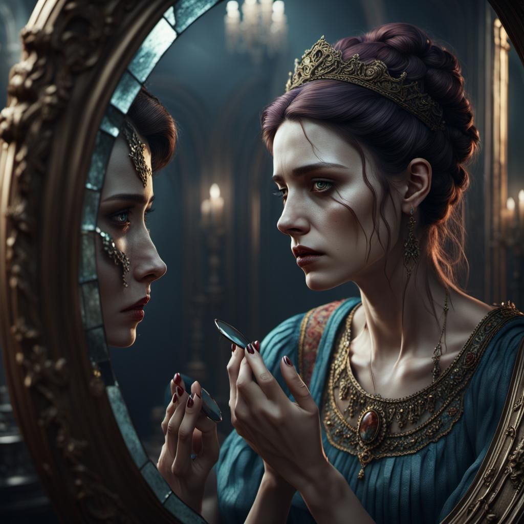 Sad Woman and Broken Mirror: Fantasy Concept Art