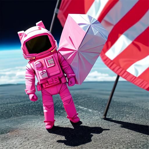 Cute Pink Astronaut Toy in Origami Style
