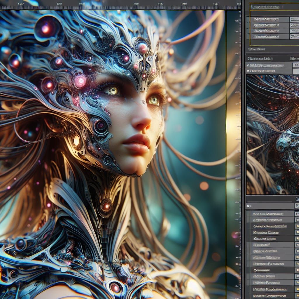 Detailed Female Cyborg Matte Painting in Fantasy Style