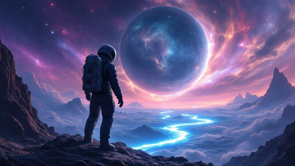 Astronaut in Spacesuit on a Planetary Vista