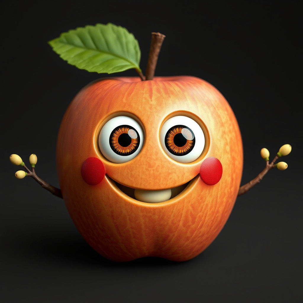 Happy Apple Character in Hyper-Realistic 3D