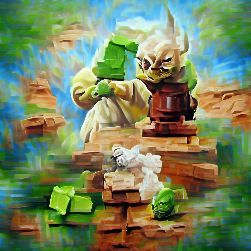 Yoda's Oil Painting Battle with Lego Brick
