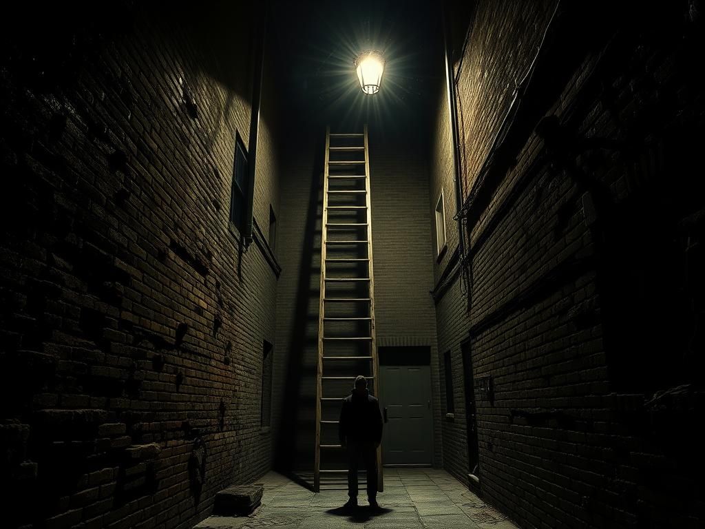 Eerie Alleyway Ladder in Dramatic Chiaroscuro