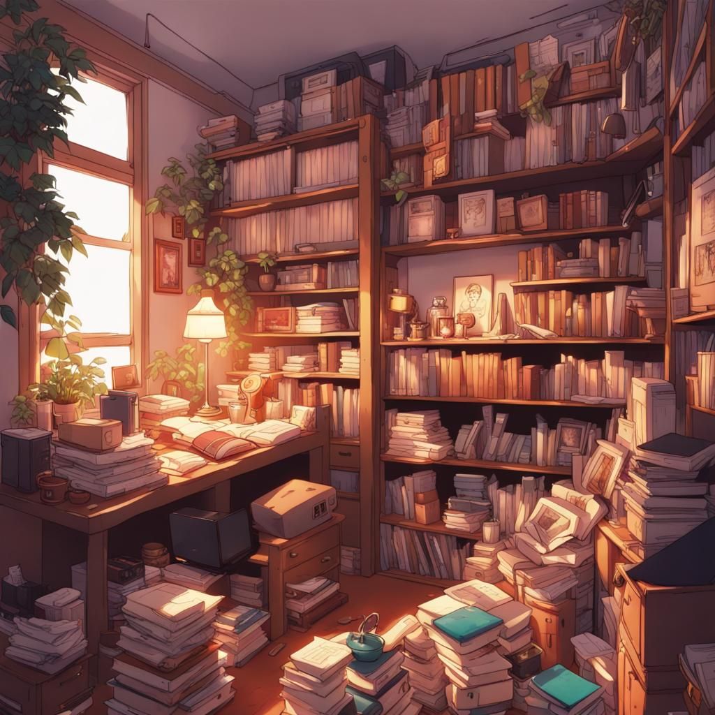 Maximalist Lofi Apartment with Anime-Style Books