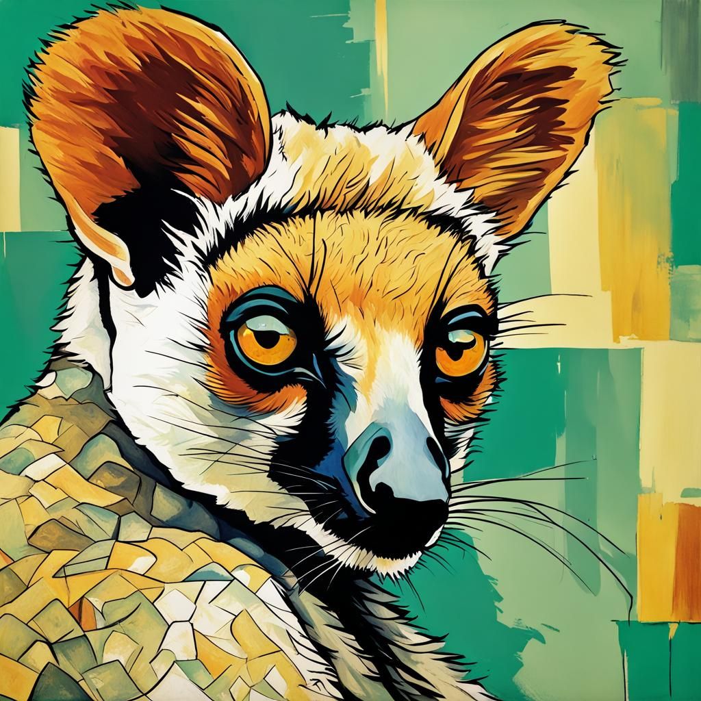 Lemur in Toulouse Lautrec Inspired Abstract Art