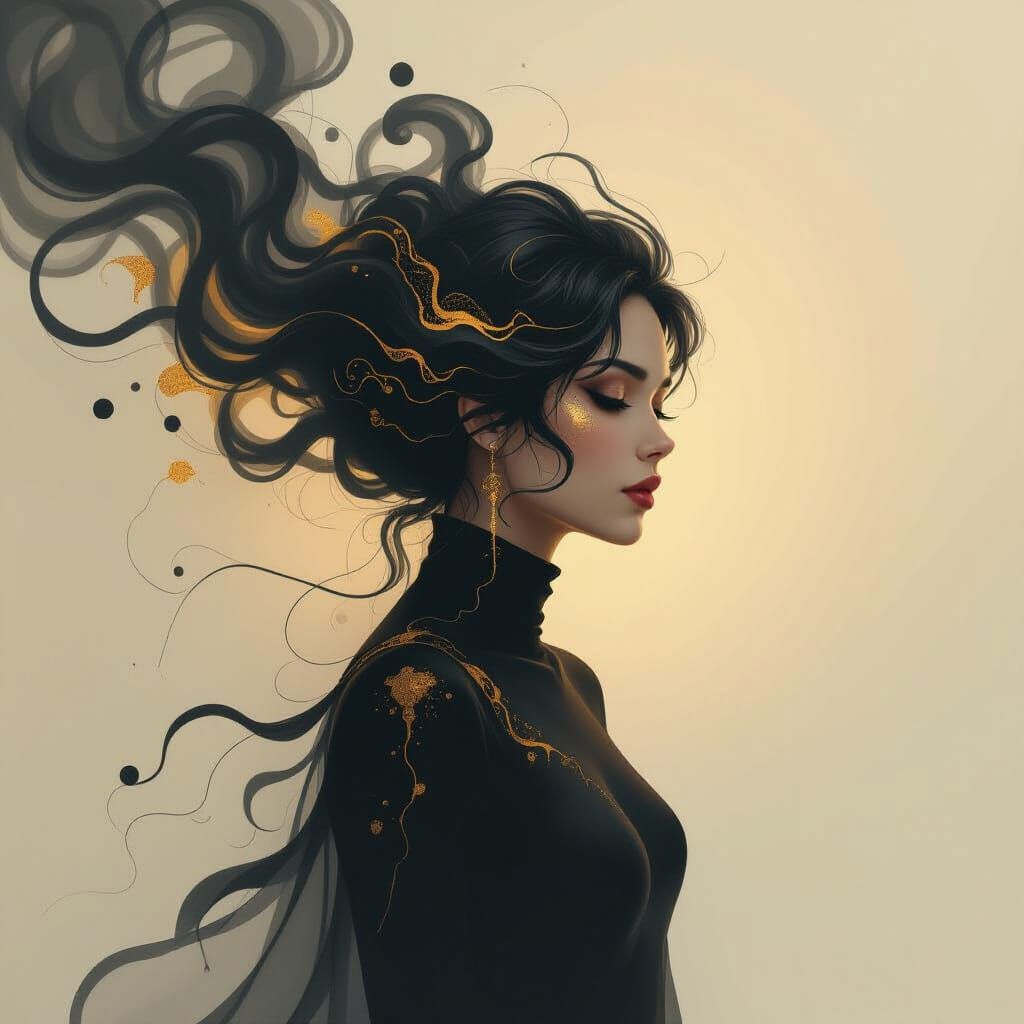 Ethereal Liquid Smoke in Black and Gold Hues