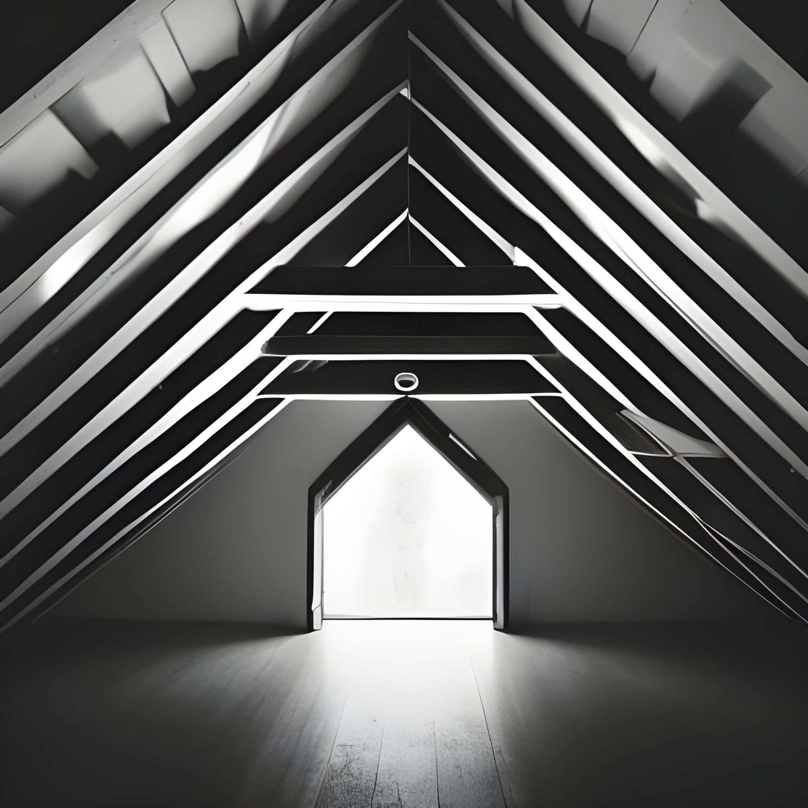 Monochrome Attic Interior with Single Lightbulb